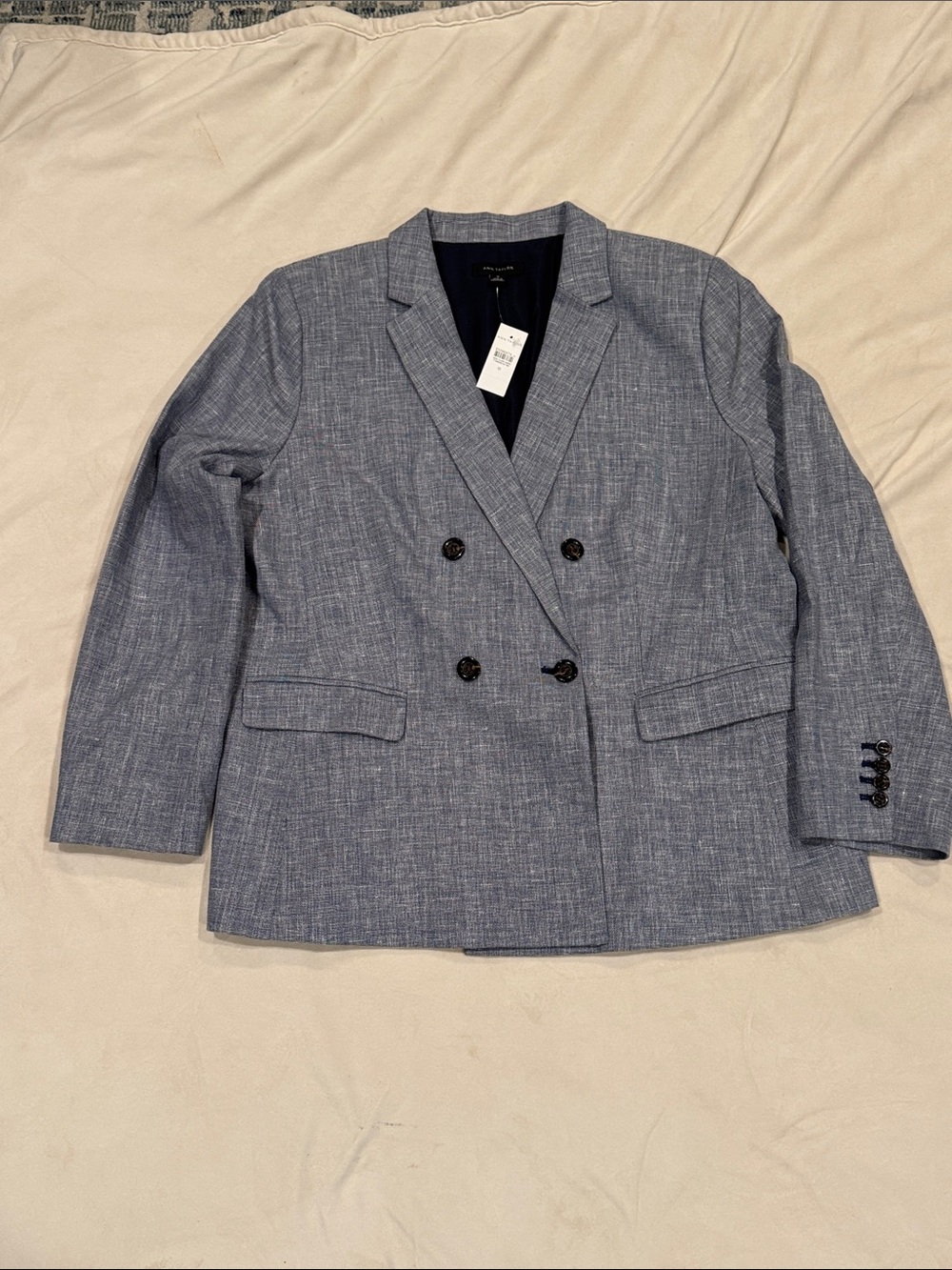 Ann Taylor Double-Breasted Light Blue Textured Blazer